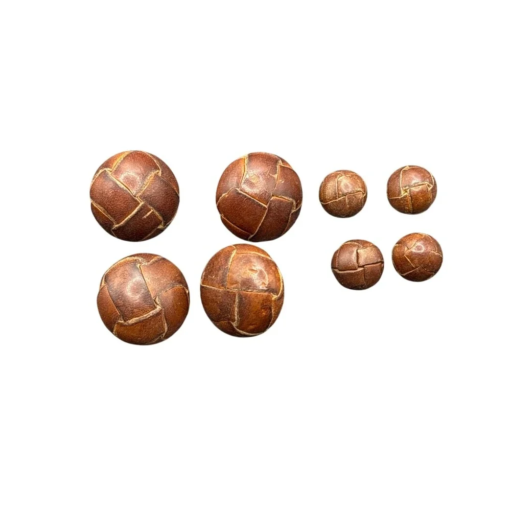 Set of 8 Vintage Handcrafted Woven Leather Sphere Buttons Or Charms - Picture 1 of 5